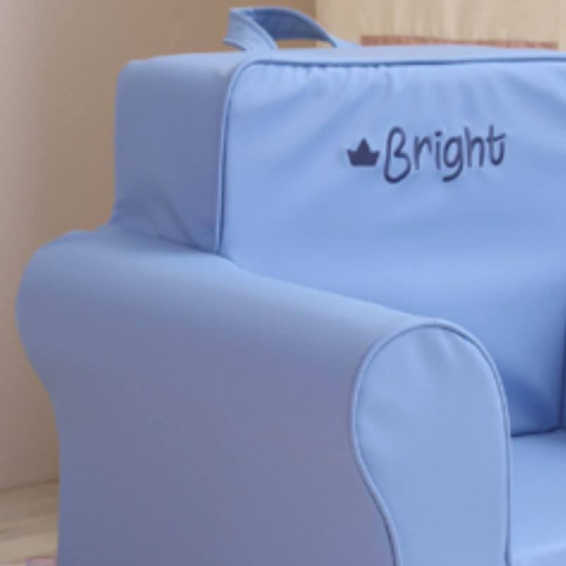 Blue Upholstered Sofa Chair for Kids - Solid Color, Fixed Height