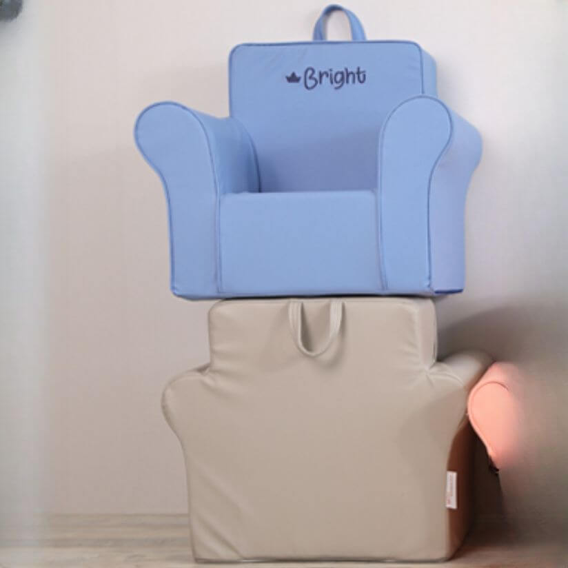 Blue Upholstered Sofa Chair for Kids - Solid Color, Fixed Height