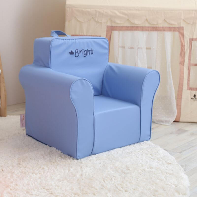 Blue Upholstered Sofa Chair for Kids - Solid Color, Fixed Height