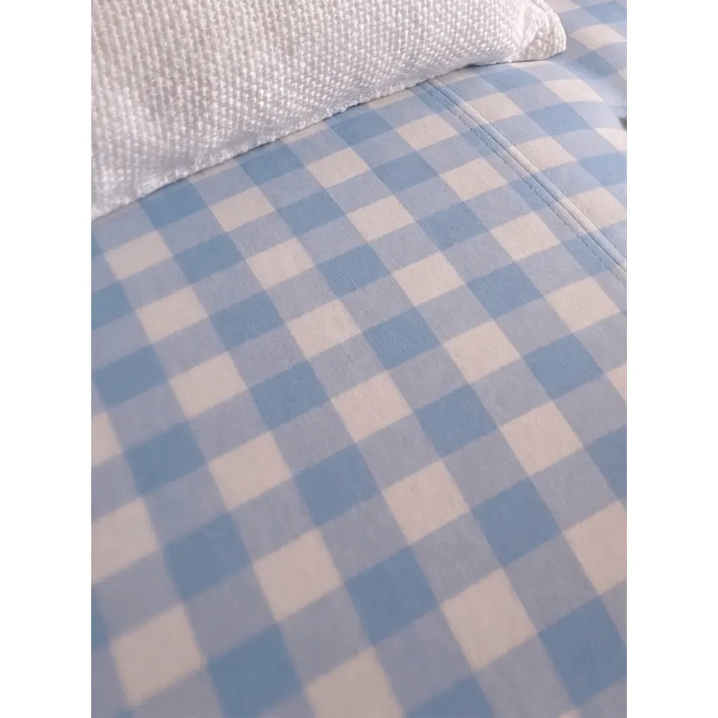 Blue White Plaid Sofa With Rolled Back, Creamy Retro Loft Lounge
