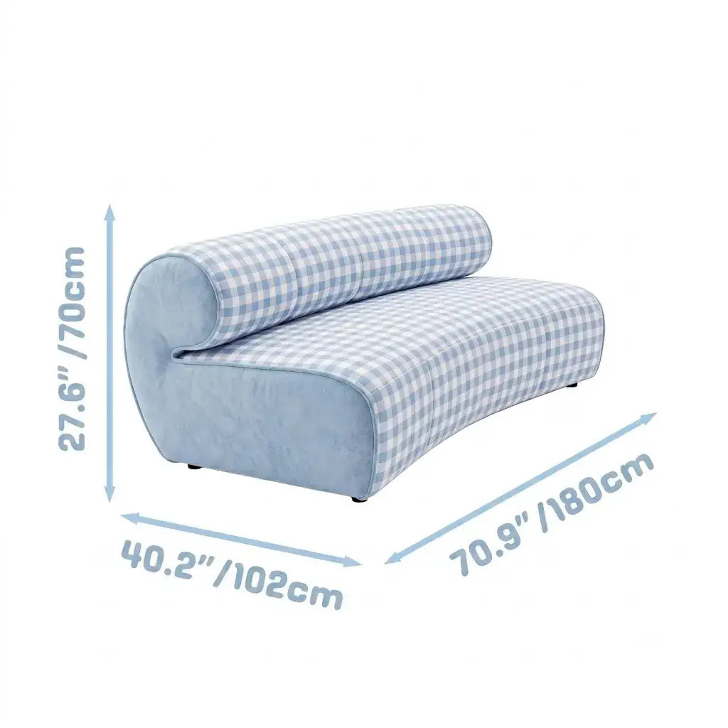 Blue White Plaid Sofa With Rolled Back, Creamy Retro Loft Lounge Dimensions