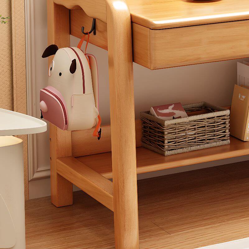 Blue Wooden Kids Writing Desk with Hutch, Drawers and Open Shelving