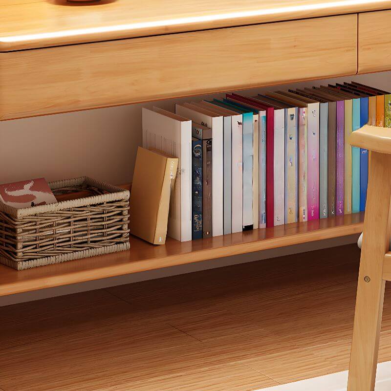 Blue Wooden Kids Writing Desk with Hutch, Drawers and Open Shelving