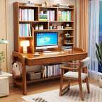 Blue Wooden Kids Writing Desk with Hutch, Drawers and Open Shelving