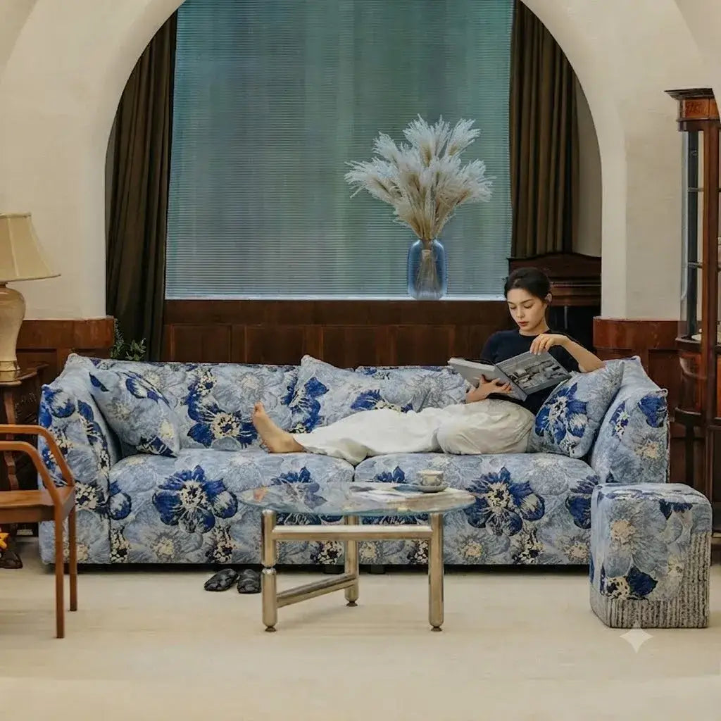 Bluebell Floral Sofa Series With Woven Jacquard Upholstery and Modular Comfort