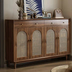 Bohemian Brown Wood Shoe Cabinet with Adjustable Shelves & Woven Doors