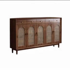 Bohemian Brown Wood Shoe Cabinet with Adjustable Shelves & Woven Doors