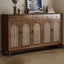 Bohemian Brown Wood Shoe Cabinet with Adjustable Shelves & Woven Doors
