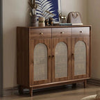 Bohemian Brown Wood Shoe Cabinet with Adjustable Shelves & Woven Doors