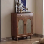 Bohemian Brown Wood Shoe Cabinet with Adjustable Shelves & Woven Doors