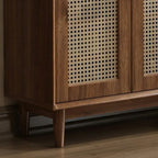 Bohemian Brown Wood Shoe Cabinet with Adjustable Shelves & Woven Doors