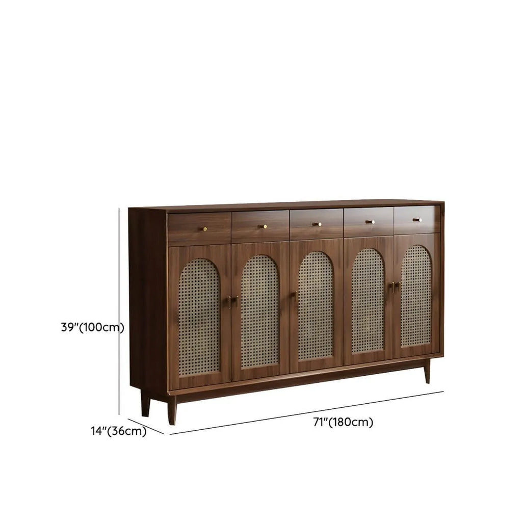 Bohemian Brown Wood Shoe Cabinet with Adjustable Shelves & Woven Doors Dimensions
