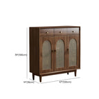 Bohemian Brown Wood Shoe Cabinet with Adjustable Shelves & Woven Doors Dimensions