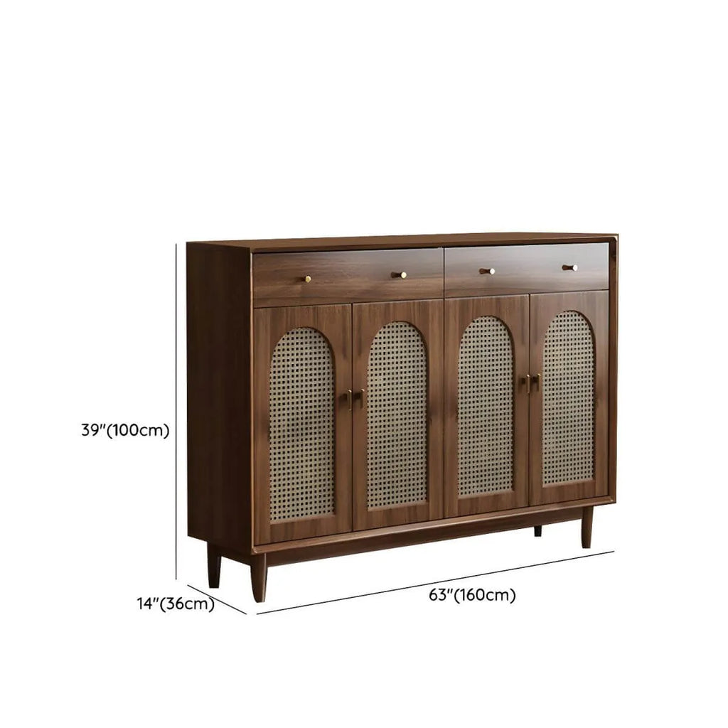 Bohemian Brown Wood Shoe Cabinet with Adjustable Shelves & Woven Doors Dimensions