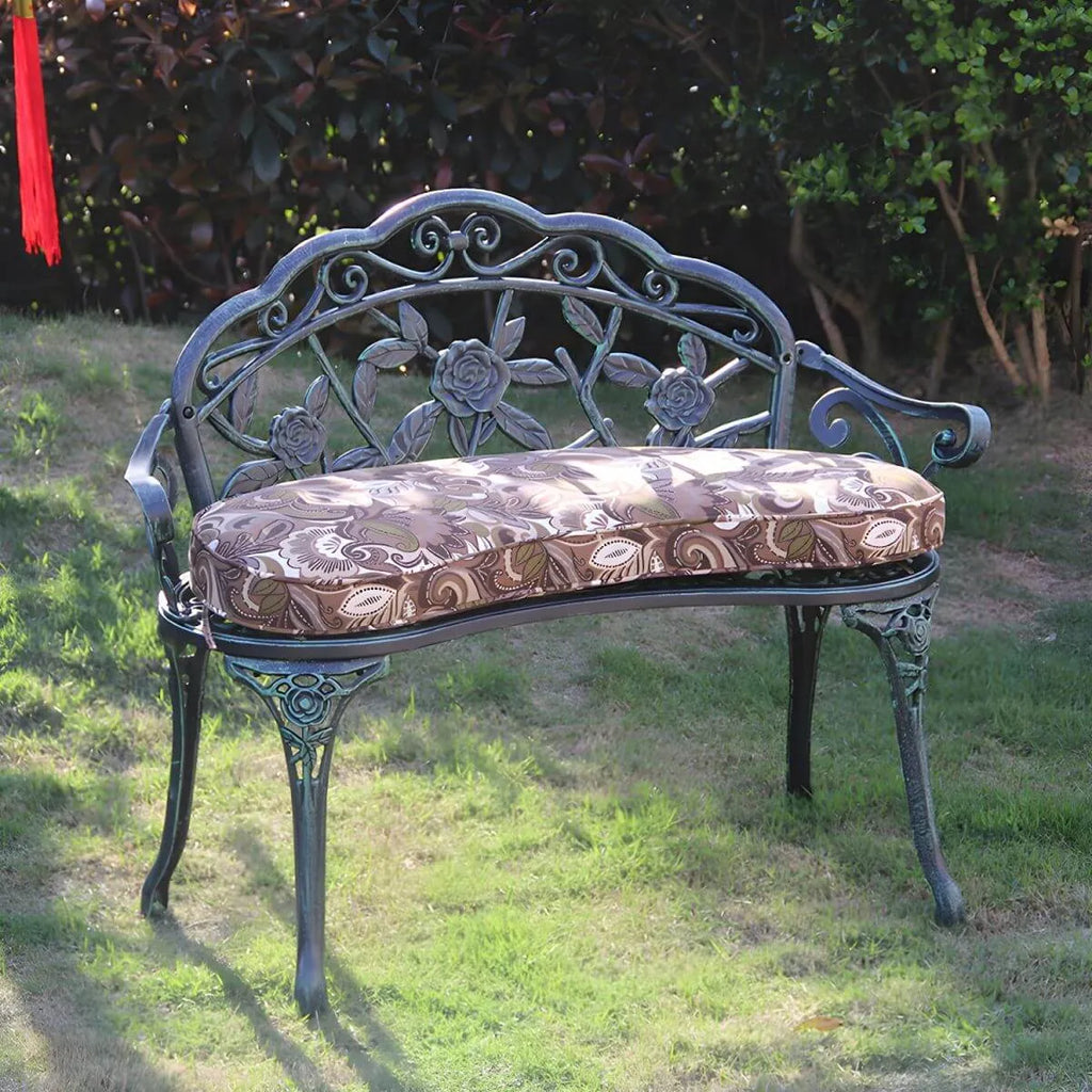 Bohemian Cast Iron Garden Bench with Floral Backrest & Rust-Resistant Finish