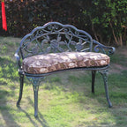 Bohemian Cast Iron Garden Bench with Floral Backrest & Rust-Resistant Finish