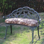 Bohemian Cast Iron Garden Bench with Floral Backrest & Rust-Resistant Finish