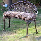 Bohemian Cast Iron Garden Bench with Floral Backrest & Rust-Resistant Finish