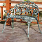 Bohemian Cast Iron Garden Bench with Floral Backrest & Rust-Resistant Finish