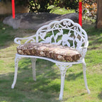 Bohemian Cast Iron Garden Bench with Floral Backrest & Rust-Resistant Finish