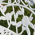 Bohemian Cast Iron Garden Bench with Floral Backrest & Rust-Resistant Finish