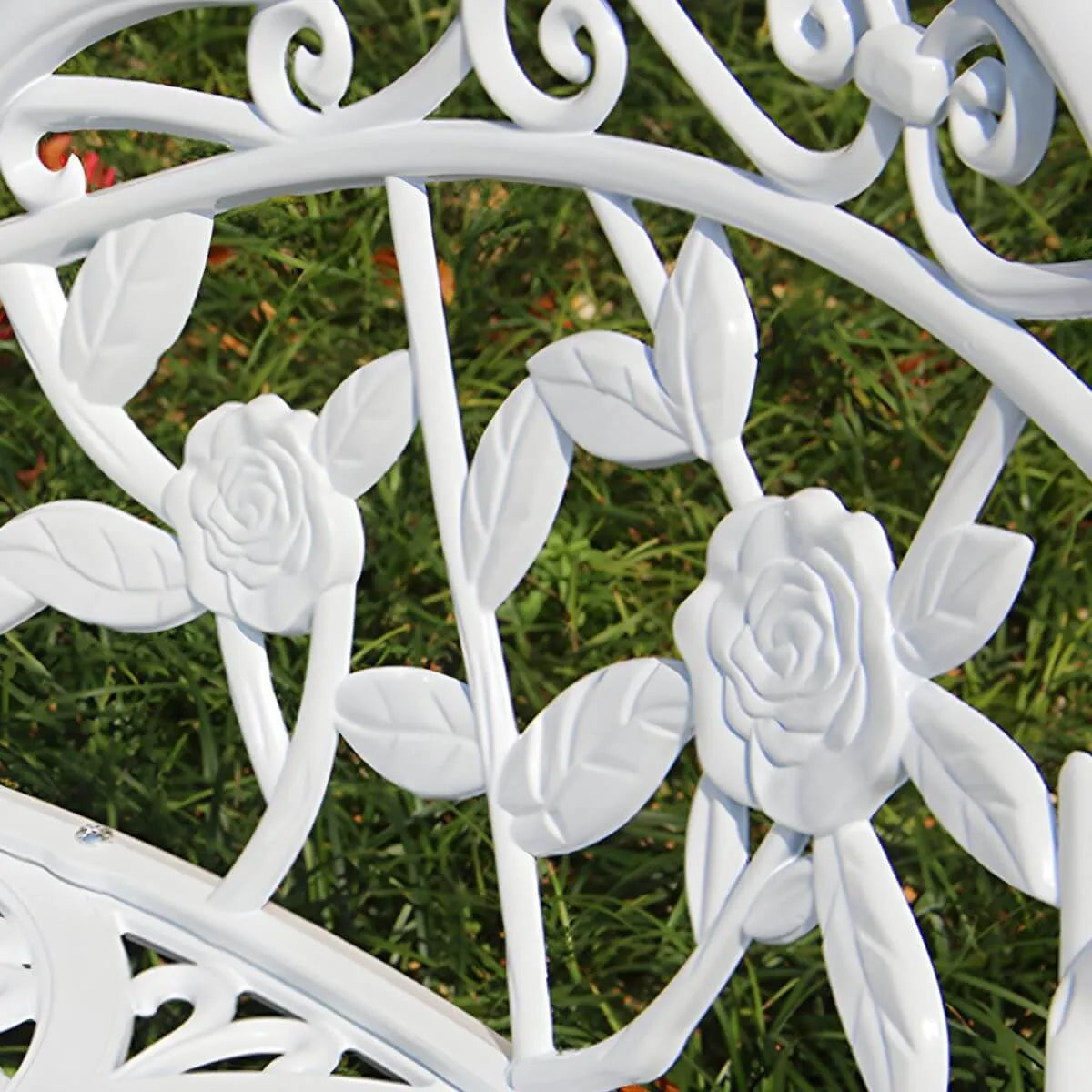 Bohemian Cast Iron Garden Bench with Floral Backrest & Rust-Resistant Finish