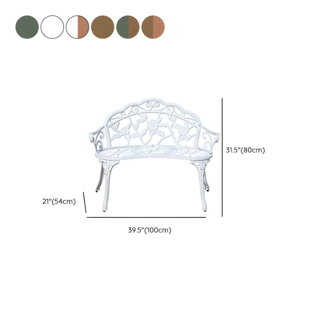Bohemian Cast Iron Garden Bench with Floral Backrest & Rust-Resistant Finish Dimensions