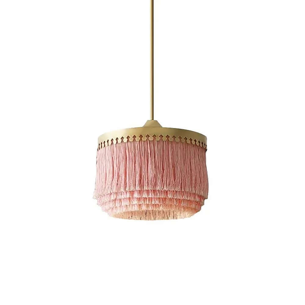 Boho Pink Tassel Pendant Light with Adjustable Hanging Rod