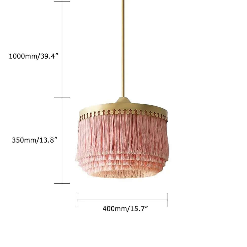 Boho Pink Tassel Pendant Light with Adjustable Hanging Rod