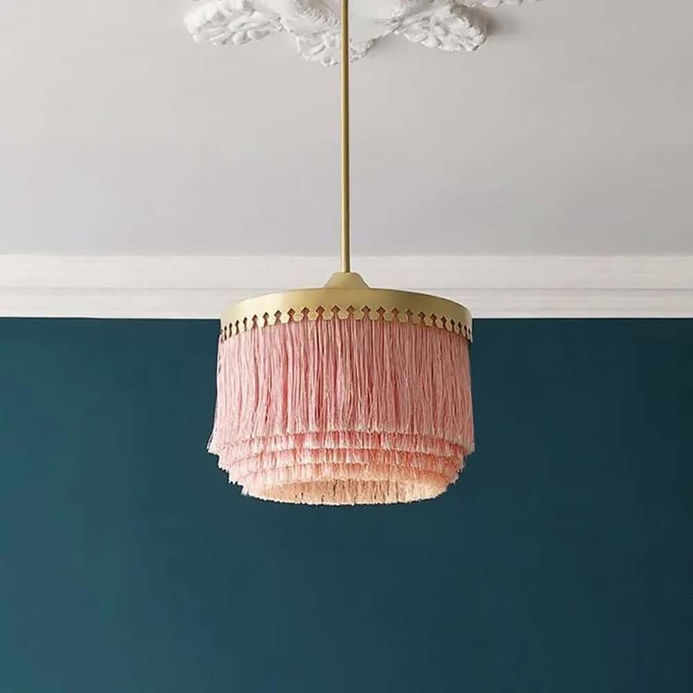 Boho Pink Tassel Pendant Light with Adjustable Hanging Rod Main Product Image