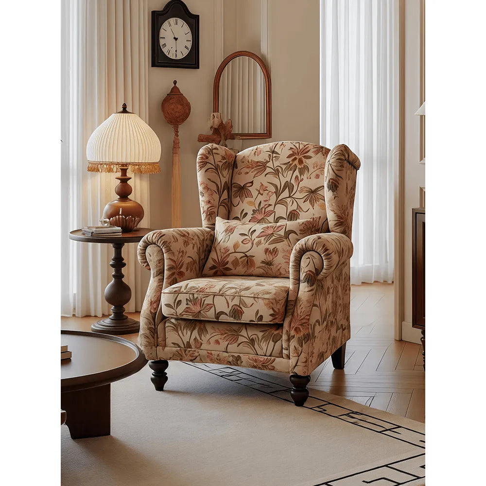 Botanical Floral Wingback Chair and Ottoman Set with Solid Wood Frame Secondary image