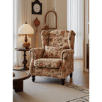 Botanical Floral Wingback Chair and Ottoman Set with Solid Wood Frame