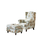 Botanical Floral Wingback Chair and Ottoman Set with Solid Wood Frame