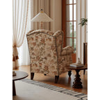 Botanical Floral Wingback Chair and Ottoman Set with Solid Wood Frame