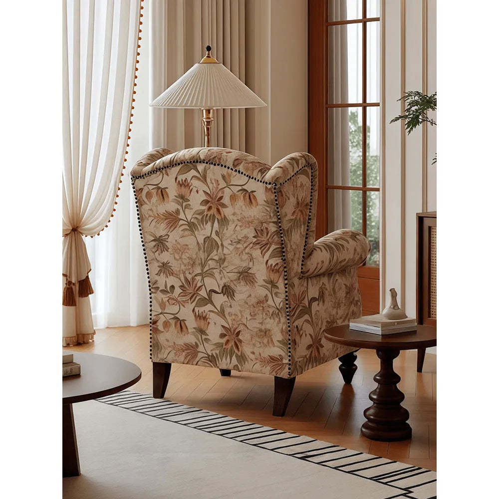 Botanical Floral Wingback Chair and Ottoman Set with Solid Wood Frame
