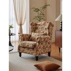 Botanical Floral Wingback Chair and Ottoman Set with Solid Wood Frame