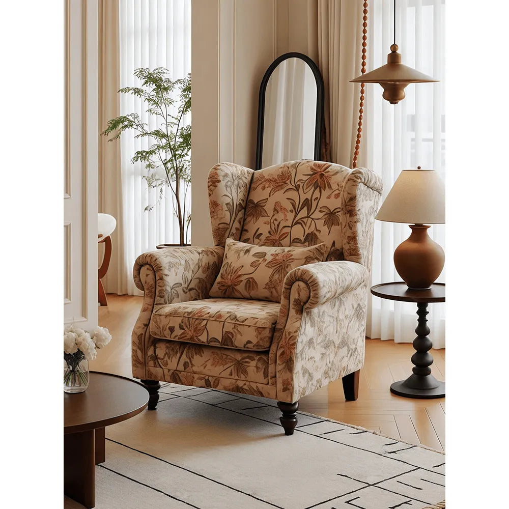Botanical Floral Wingback Chair and Ottoman Set with Solid Wood Frame Main Product Image Main image