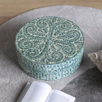Botanical Inlay Mother of Pearl Coffee Table, Round Pedestal Accent