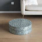 Botanical Inlay Mother of Pearl Coffee Table, Round Pedestal Accent
