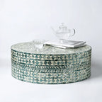 Botanical Inlay Mother of Pearl Coffee Table, Round Pedestal Accent