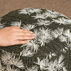Botanical Print Tassel Round Ottoman Stool for Bedroom or Entryway