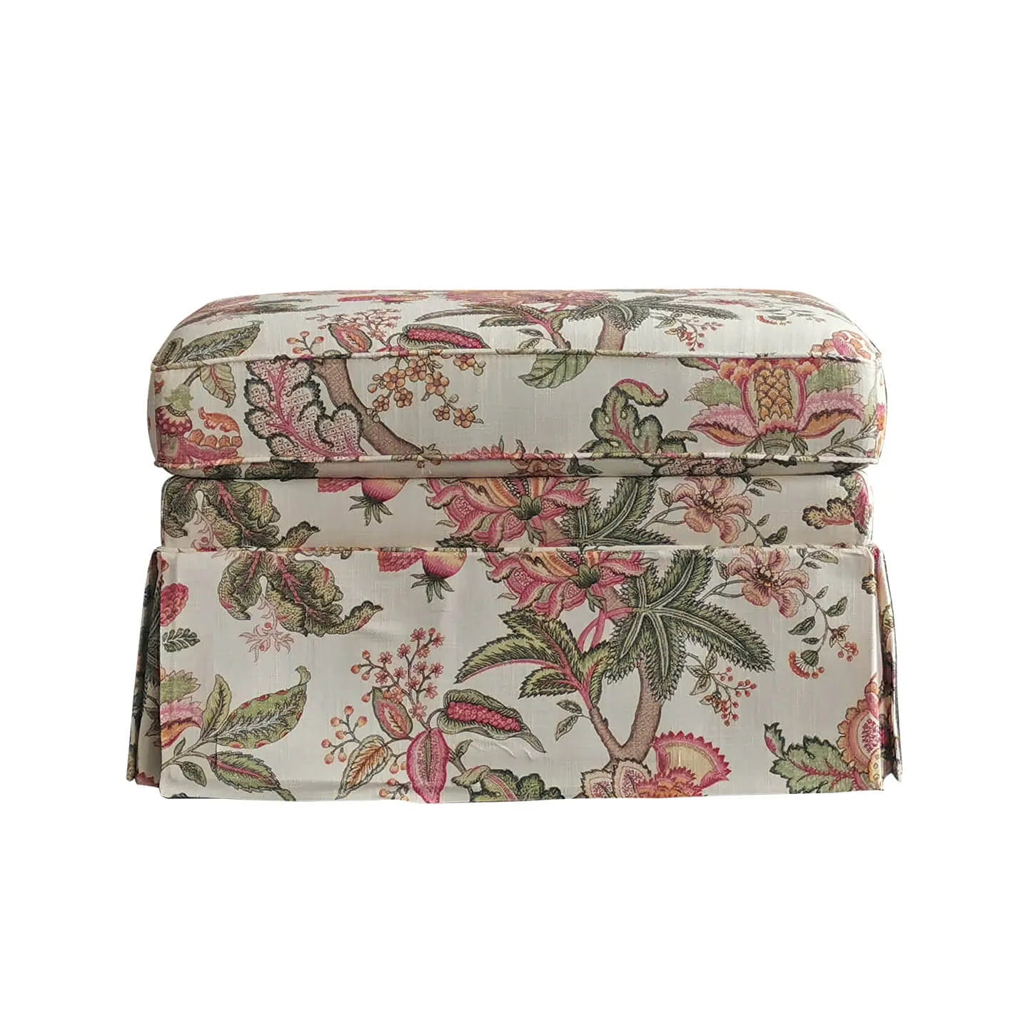 Botanical Upholstered Floral Accent Chair and Ottoman With Skirted Silhouette