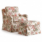 Botanical Upholstered Floral Accent Chair and Ottoman With Skirted Silhouette