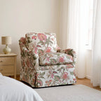 Botanical Upholstered Floral Accent Chair and Ottoman With Skirted Silhouette