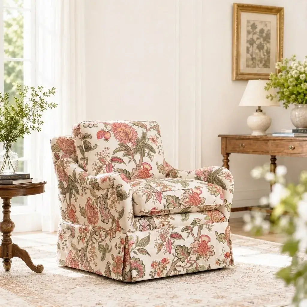 Botanical Upholstered Floral Accent Chair and Ottoman With Skirted Silhouette Secondary image