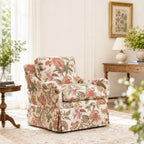 Botanical Upholstered Floral Accent Chair and Ottoman With Skirted Silhouette