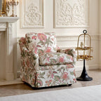 Botanical Upholstered Floral Accent Chair and Ottoman With Skirted Silhouette Main Product Image