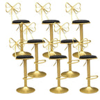 Bow Back Glam Upholstered Bar Stool with Gold Pedestal and Footrest