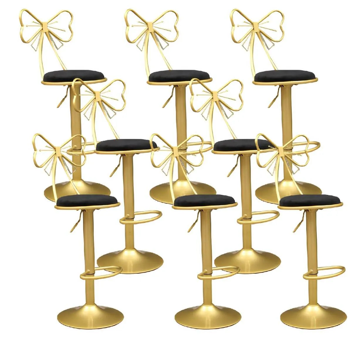 Bow Back Glam Upholstered Bar Stool with Gold Pedestal and Footrest