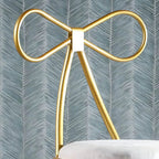 Bow Back Glam Upholstered Bar Stool with Gold Pedestal and Footrest
